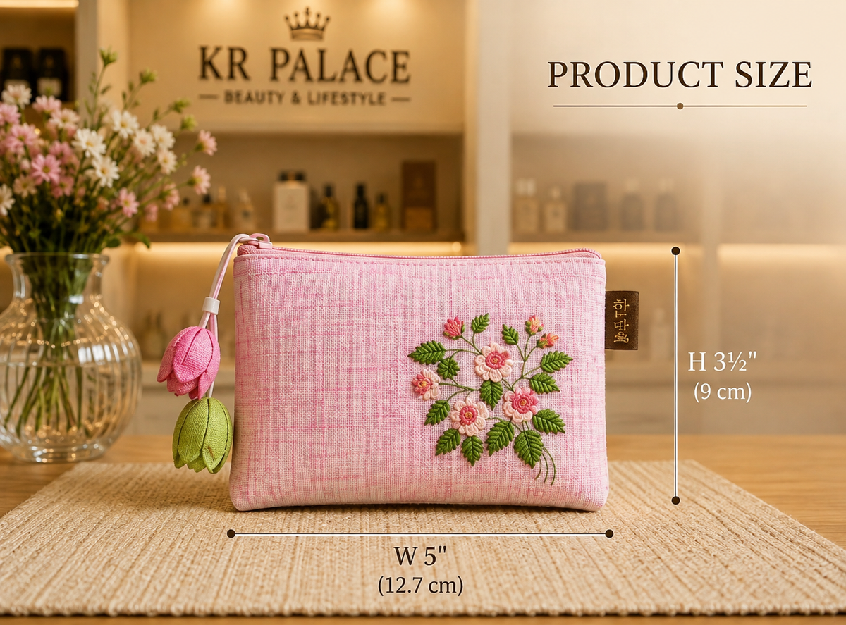 Korean Floral Embroidered Makeup Pouch