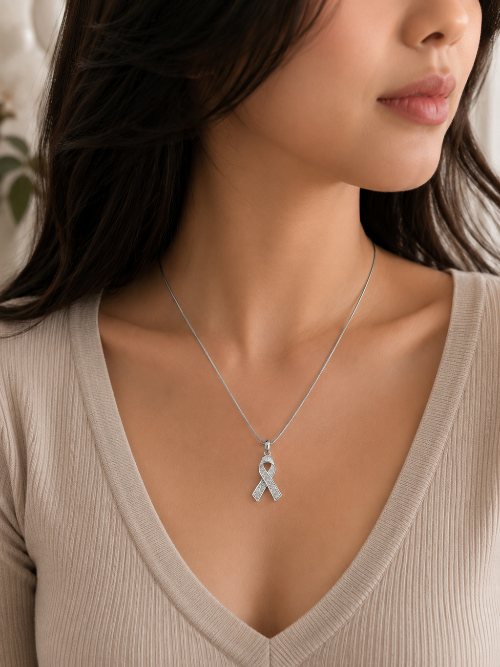 Crystal Ribbon Awareness Pendant Necklace