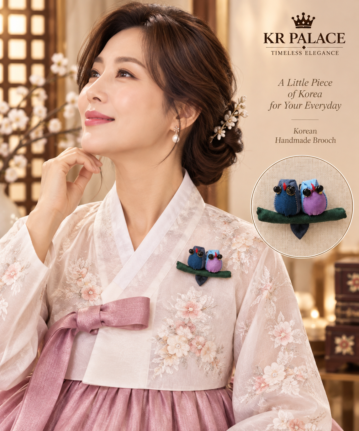 Korean Garden Lovebird Brooch