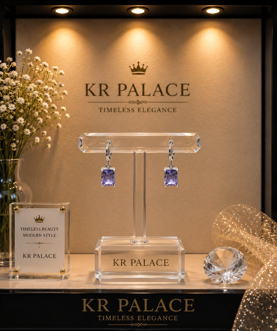 Crystal Square Drop Earrings