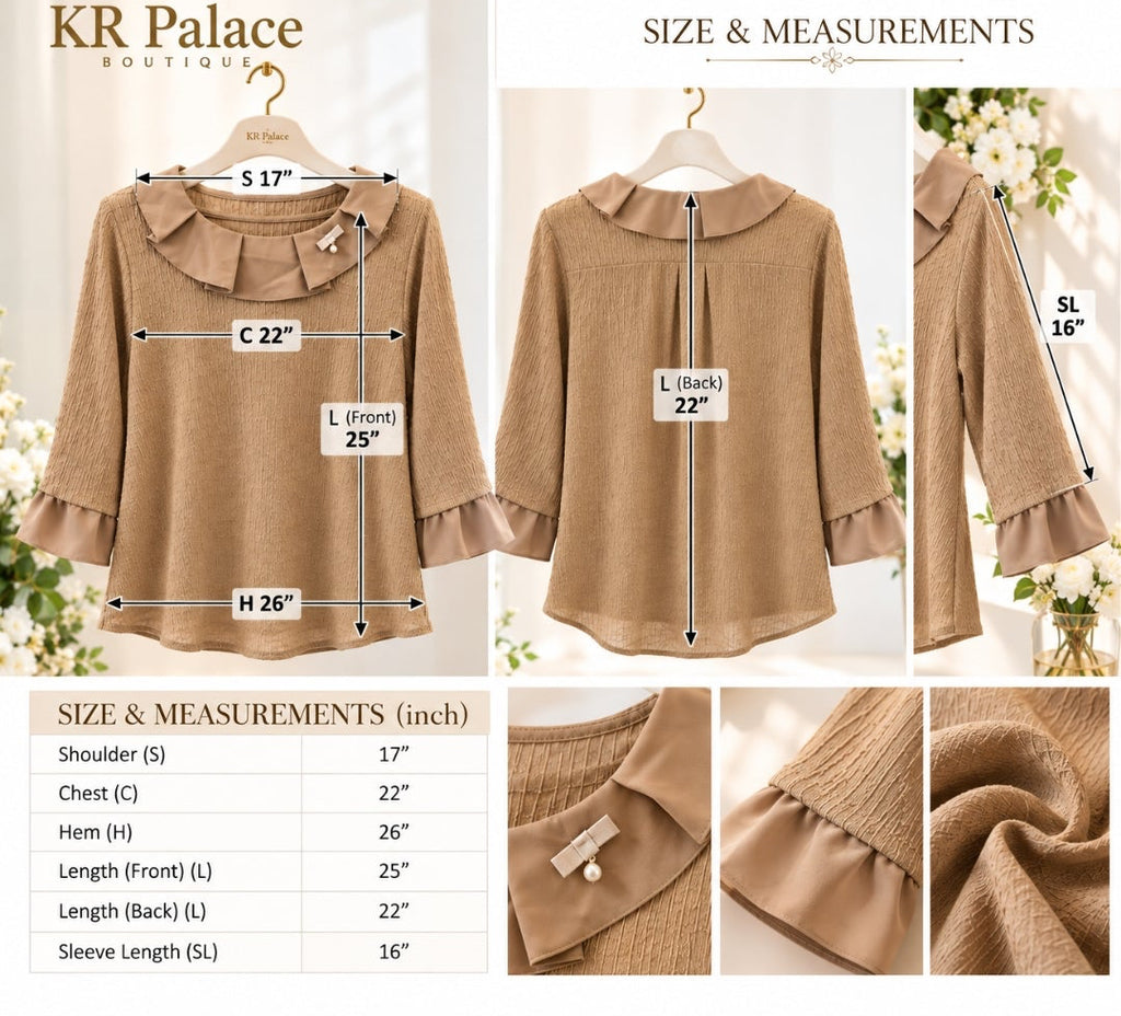 Taupe Ruffle Collar & Cuff Blouse