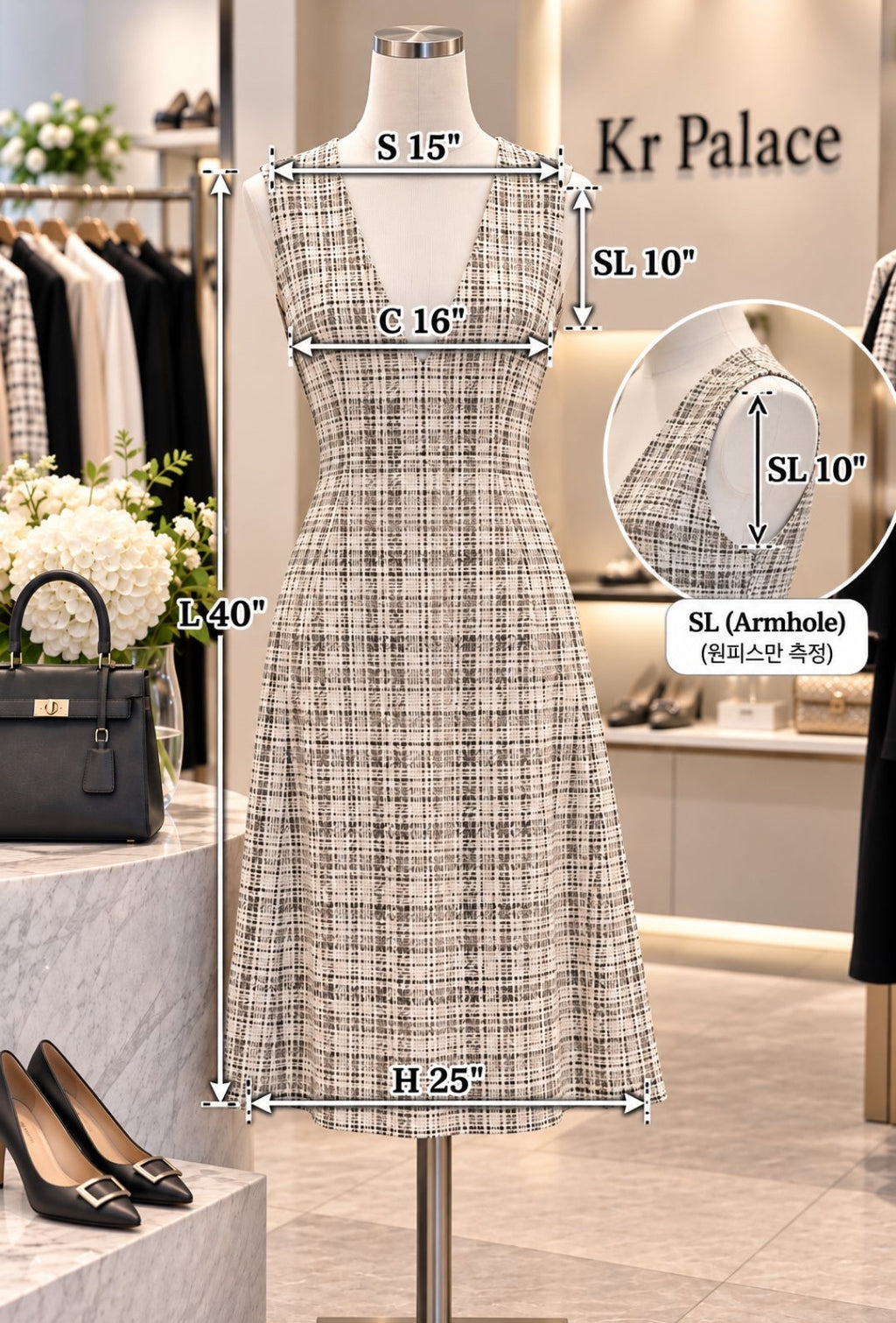 Elegant Tweed V-Neck Pinafore Midi Dress