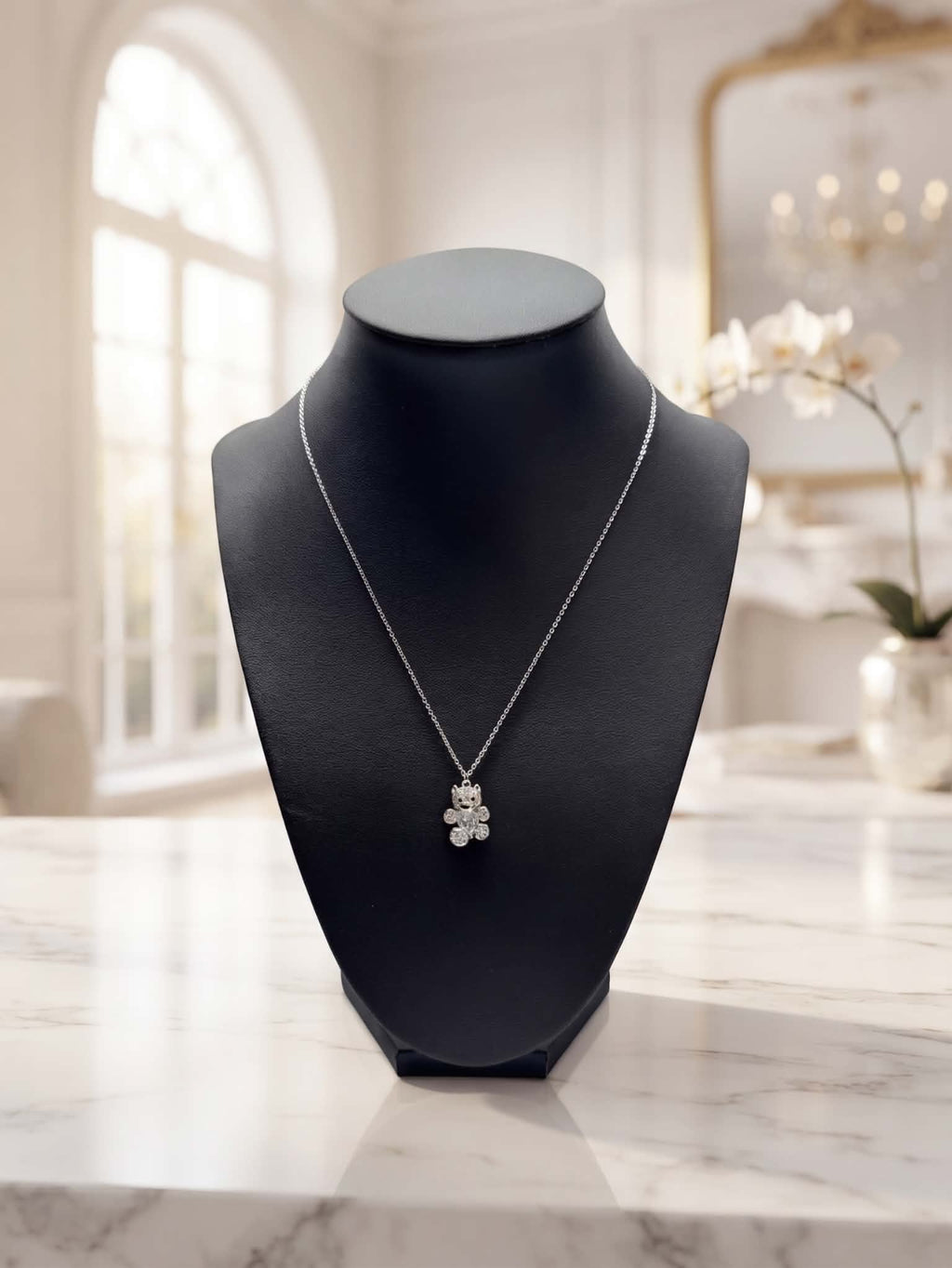 Sparkling Bear White Gold Necklace