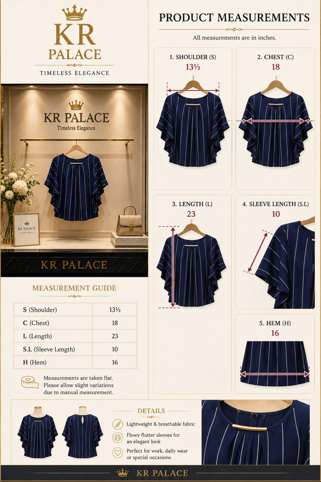Pleated Stripe Flutter Sleeve Blouse