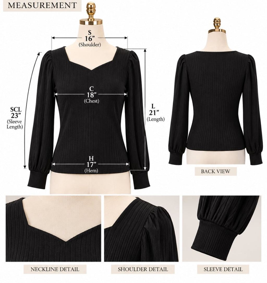 Ribbed V-Neck Long-Sleeve Top