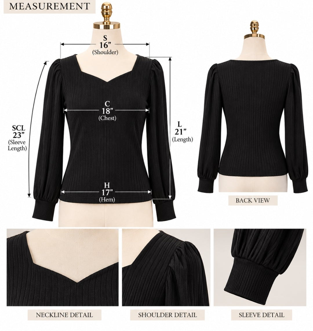 Ribbed V-Neck Long-Sleeve Top