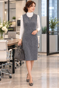 Elegant Gray Knit Sleeveless Midi Dress