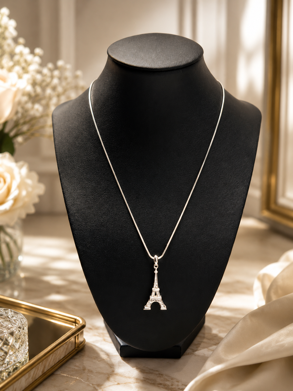 Paris Eiffel Tower White Gold-Plated Necklace