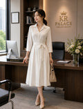 Ivory Grace Belted Midi Dress
