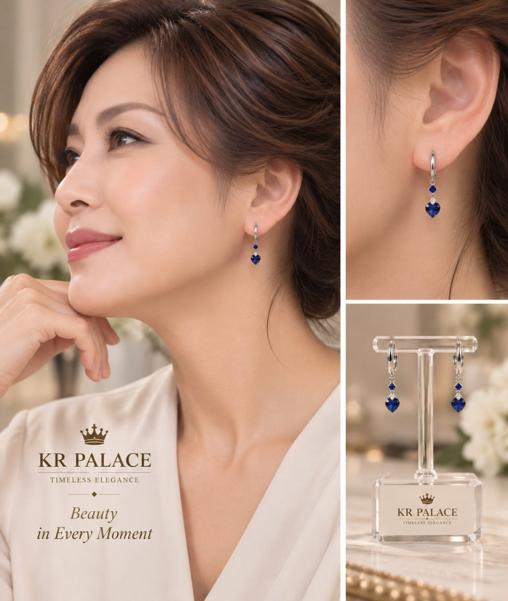 Sapphire Heart Drop Earrings