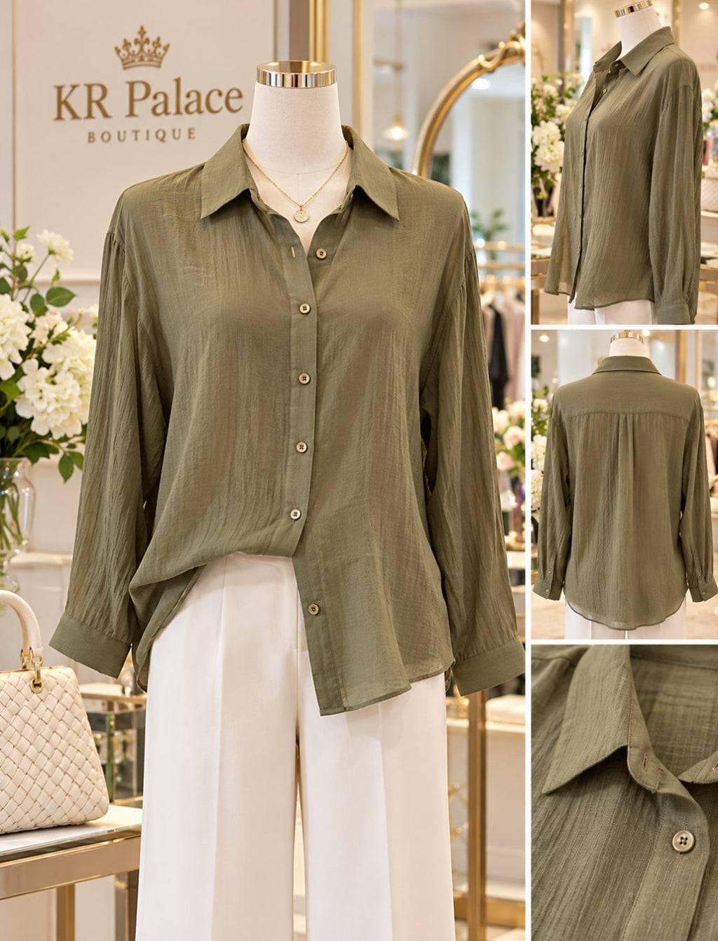 Olive Green Classic Button-Down Blouse