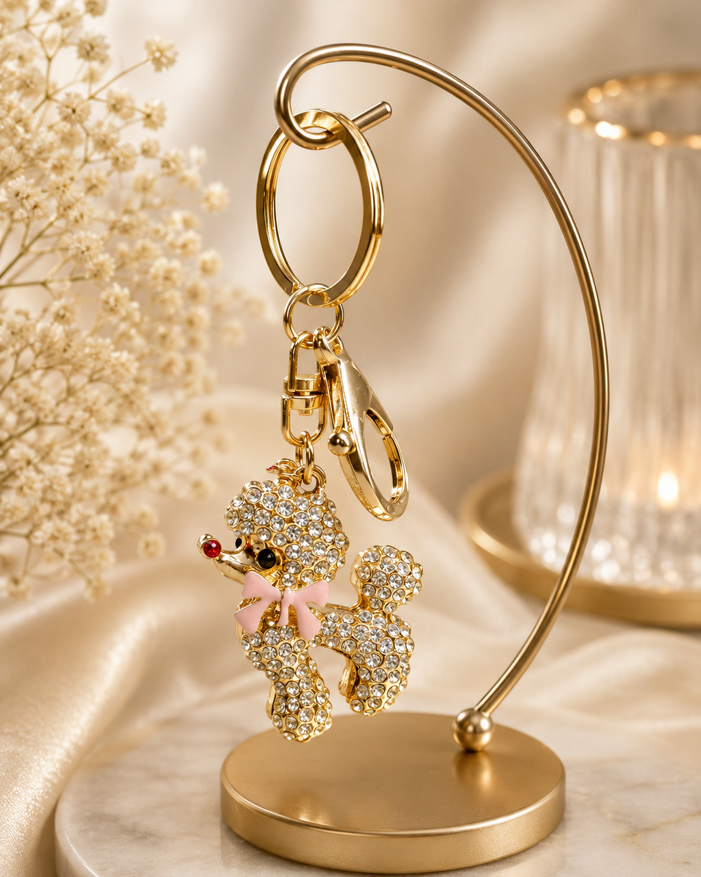 Pink Bow Poodle Charm