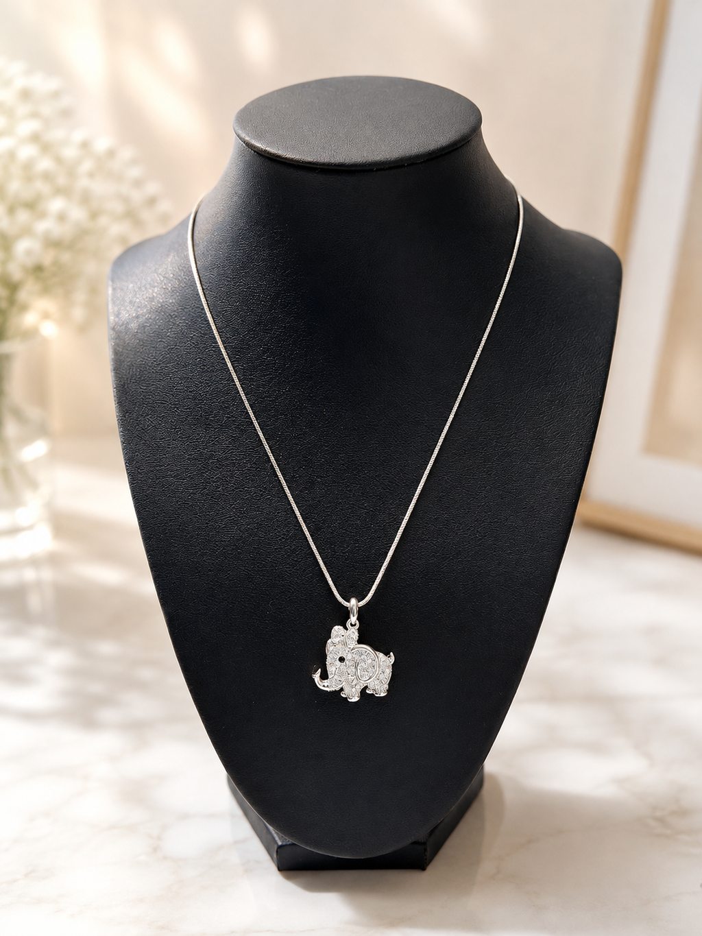 Sparkling Elephant White Gold Necklace