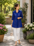 Royal Blue Lace Button-Up Tunic
