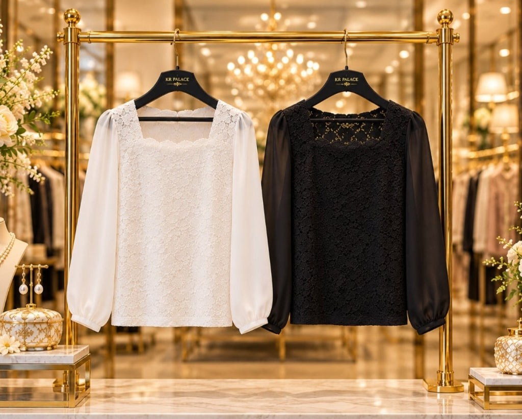 Elegant Lace Square-Neck Blouse
