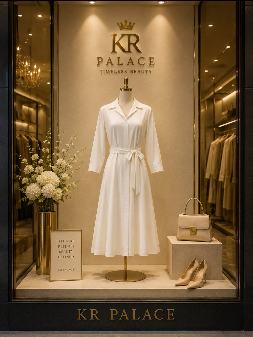 Ivory Grace Belted Midi Dress