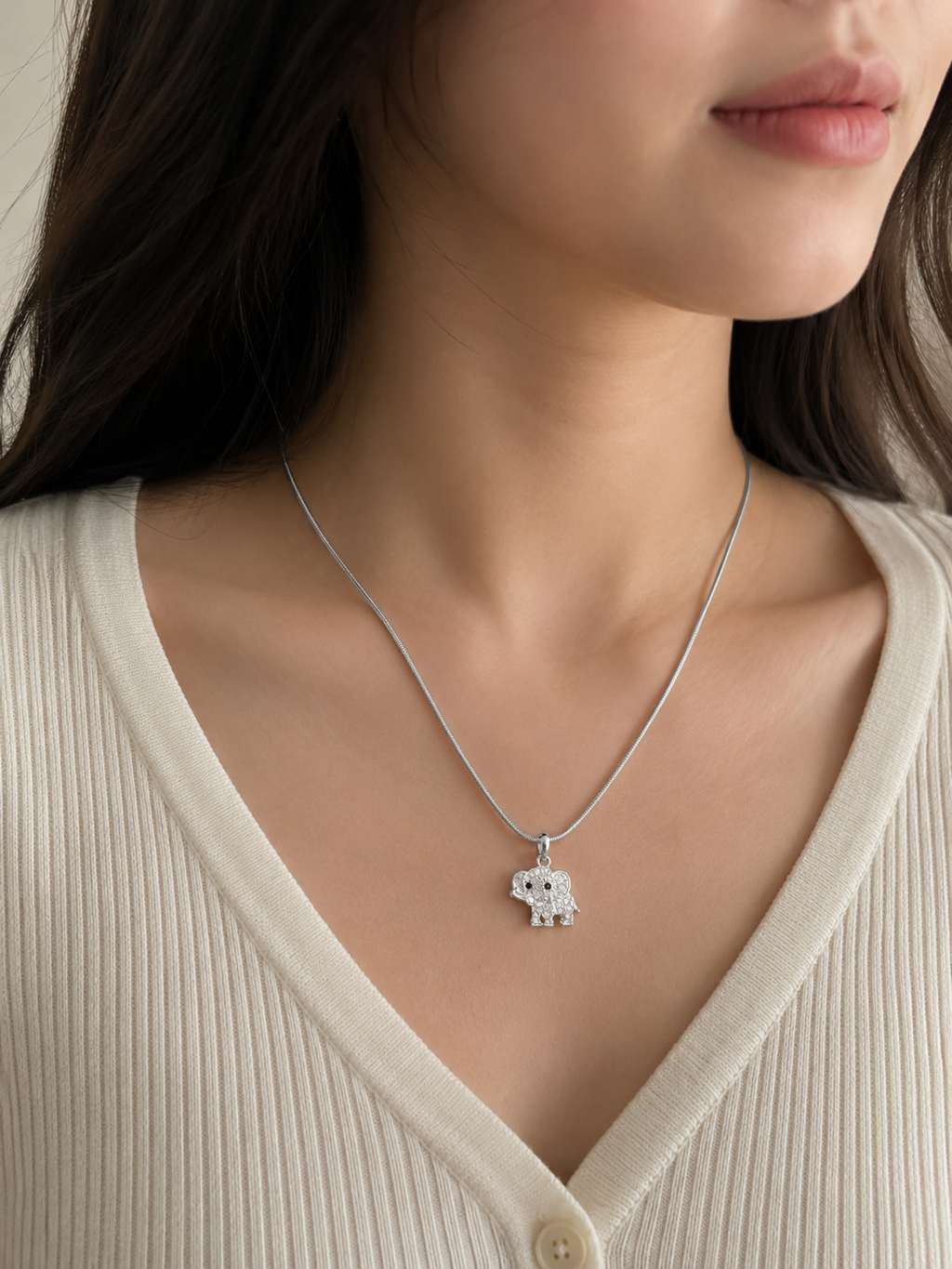 Sparkling Elephant White Gold-Plated Necklace