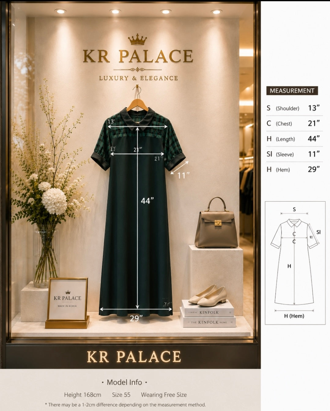 Emerald Plaid Collar Maxi Dress