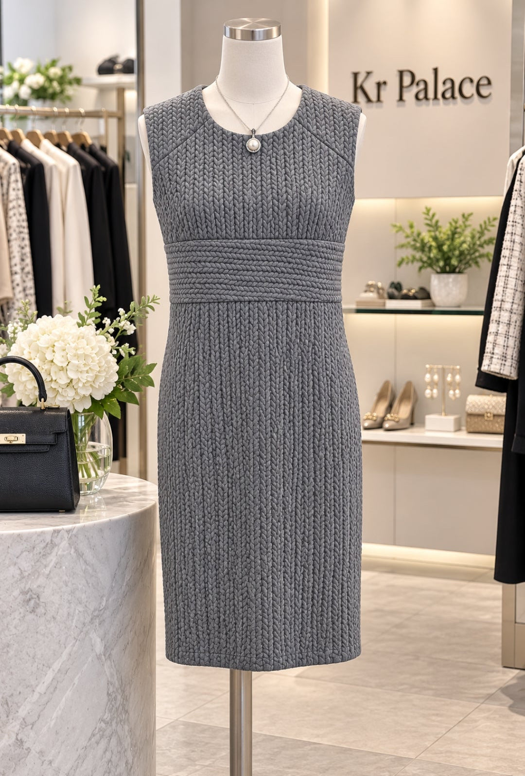 Elegant Gray Knit Sleeveless Midi Dress