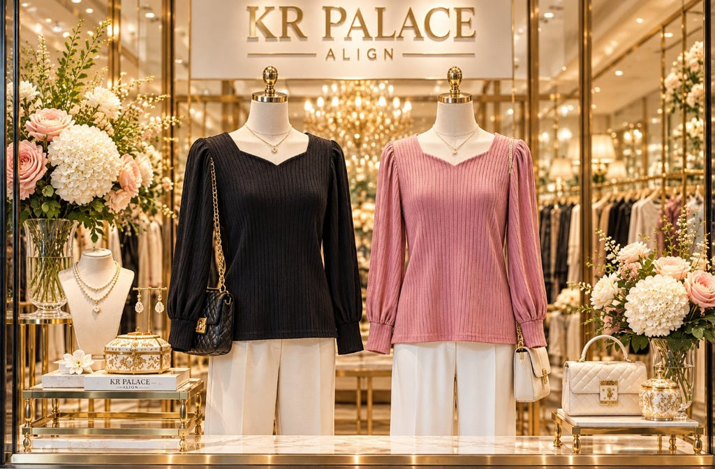 Ribbed V-Neck Long-Sleeve Top