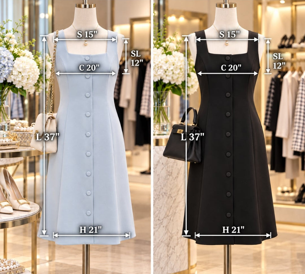 Powder Blue Button-Front A-Line Dress