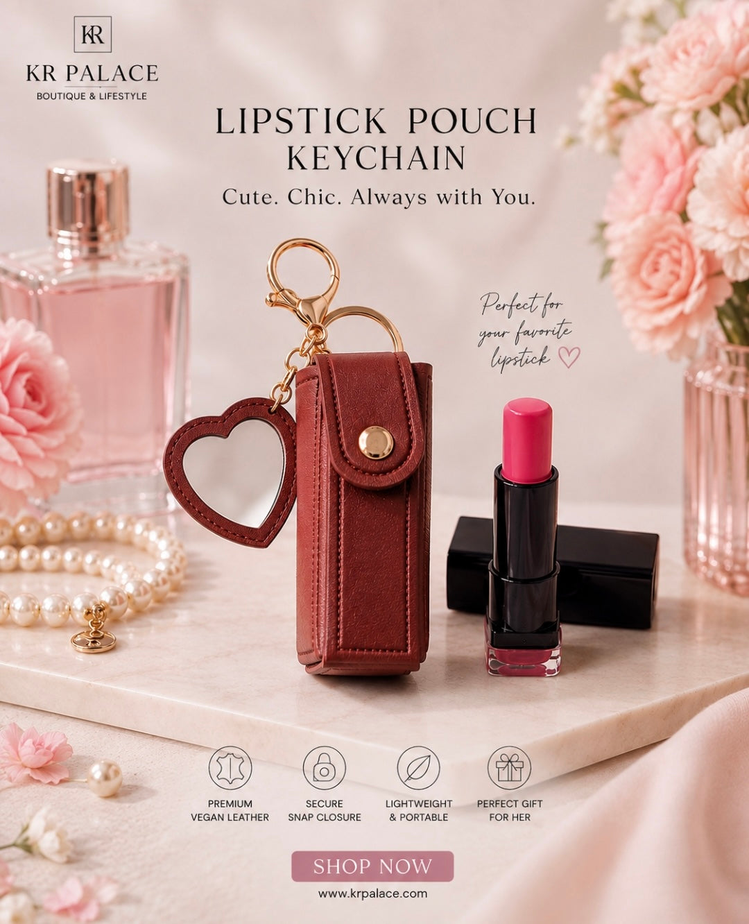 Korean Heart Charm Lipstick Pouch Keychain