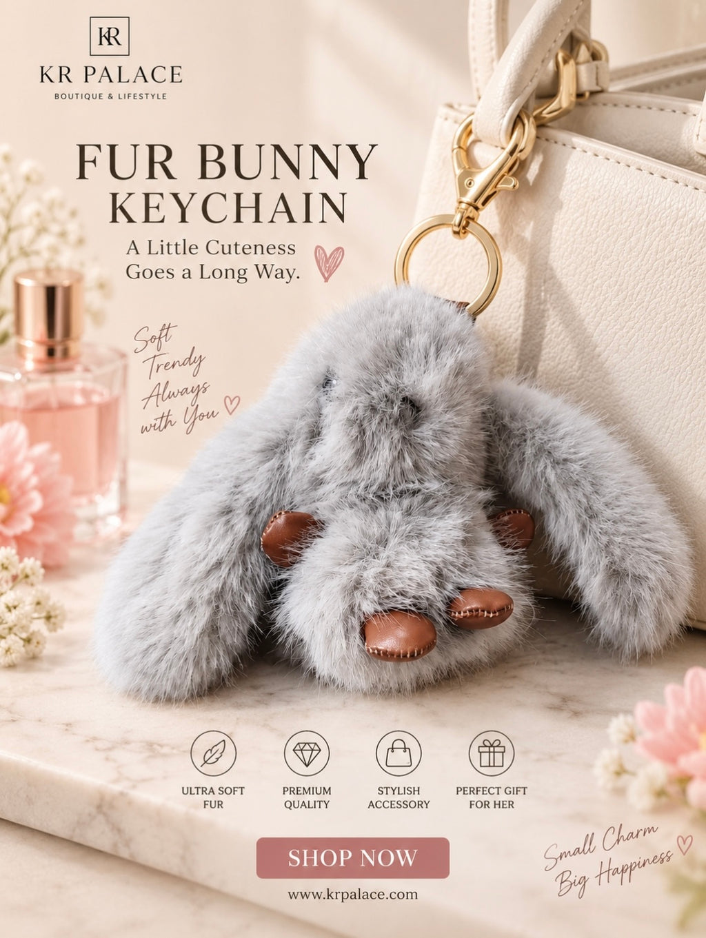 Korean Fluffy Bunny Fur Keychain