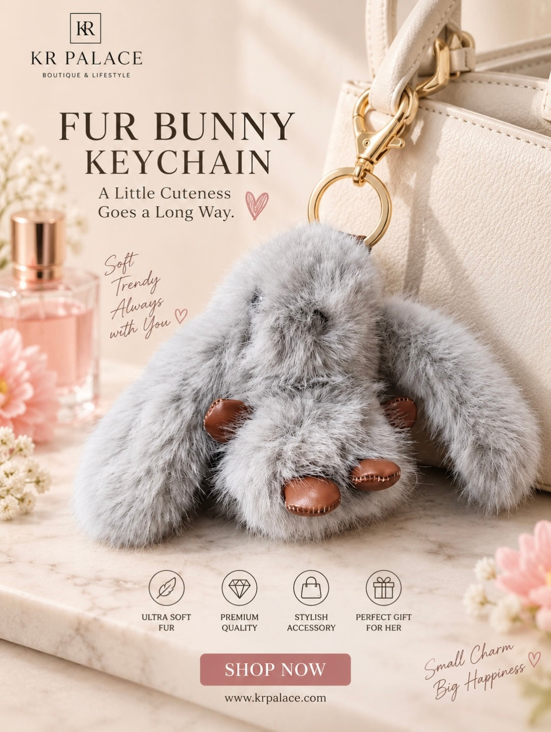 Korean Fluffy Bunny Fur Keychain