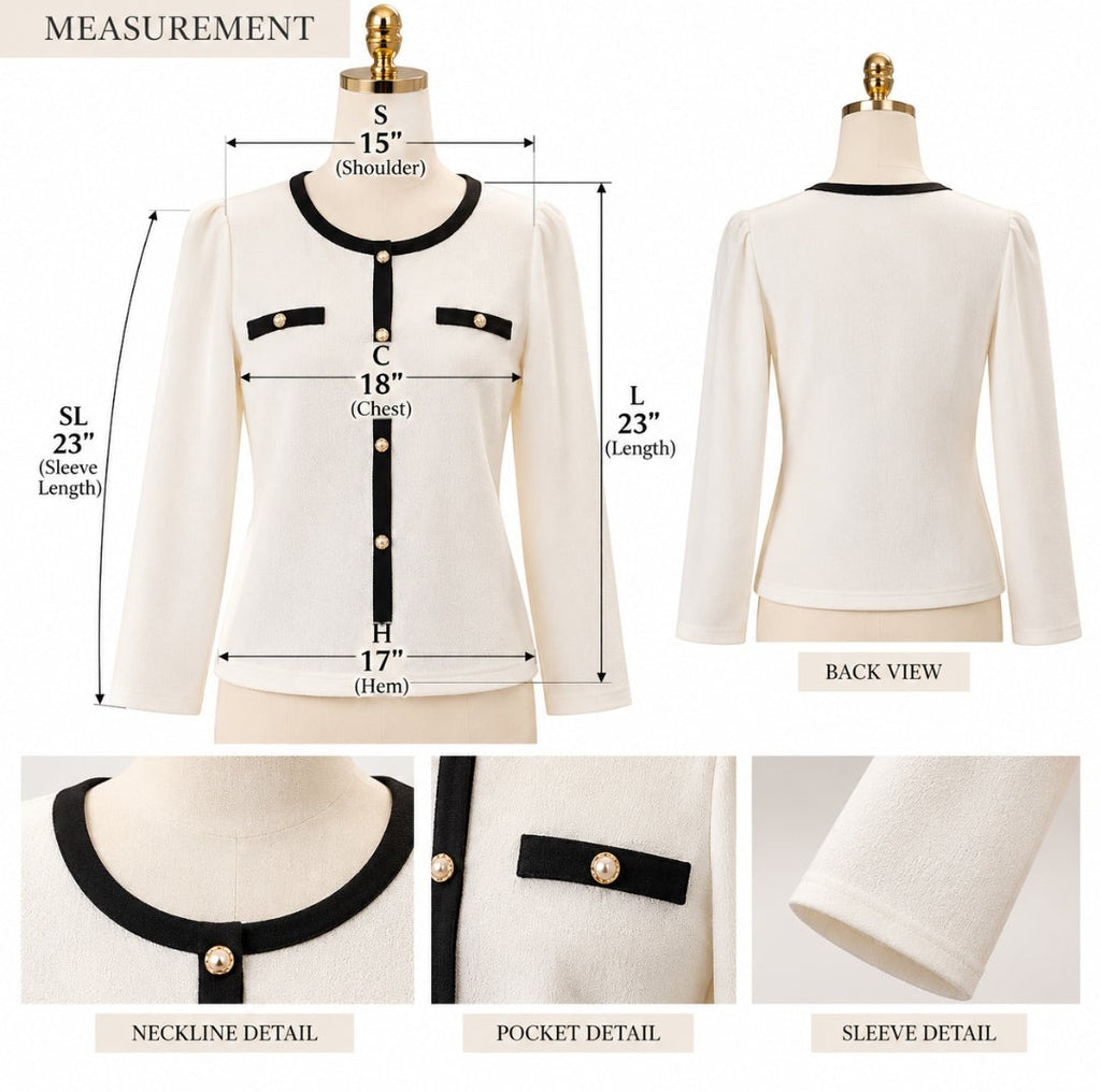 Ivory & Black Contrast Trim Button-Up Blouse