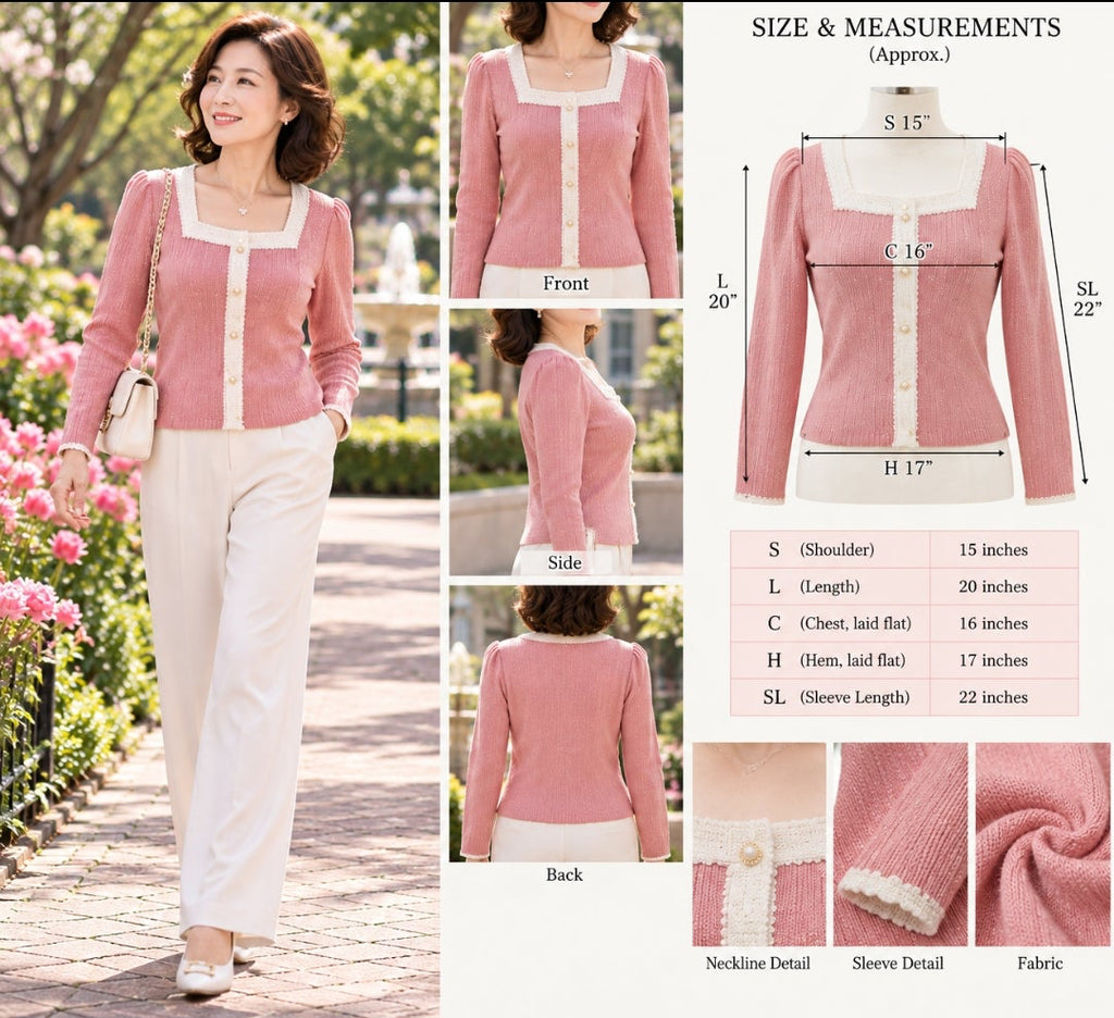 Dusty Pink Contrast Trim Knit Cardigan