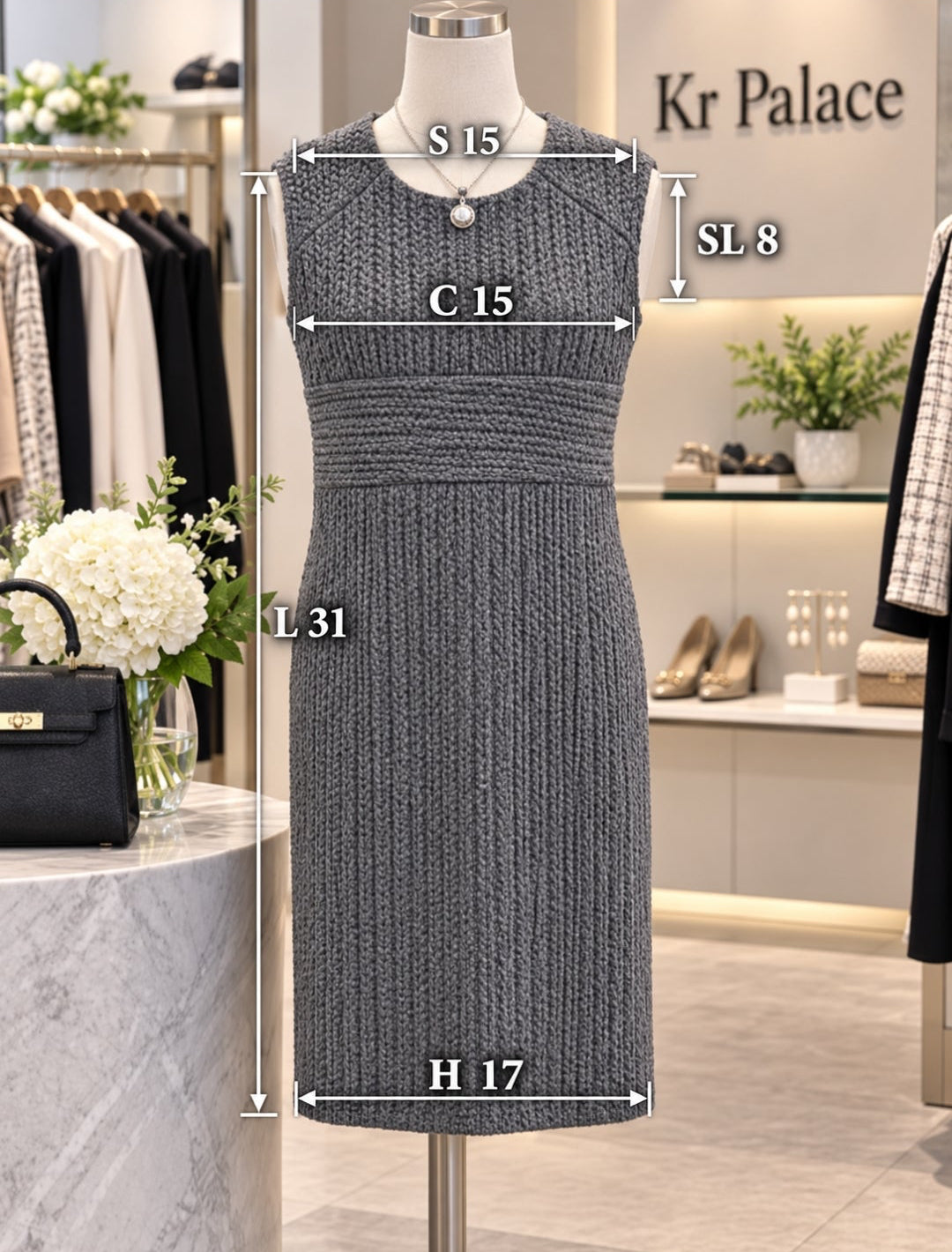Elegant Gray Knit Sleeveless Midi Dress
