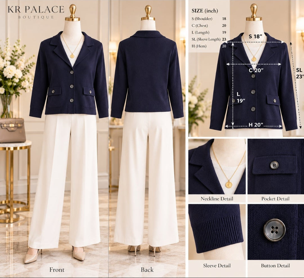Navy Blue Button-Front Knit Cardigan