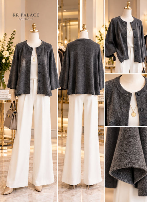 Charcoal Gray Textured Button-Front Cardigan