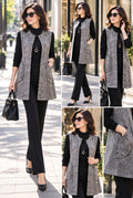 Elegant Gray Jacquard Long Vest