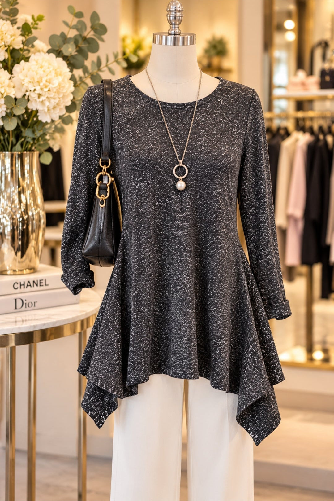 Charcoal Gray Asymmetrical Hem Tunic Top