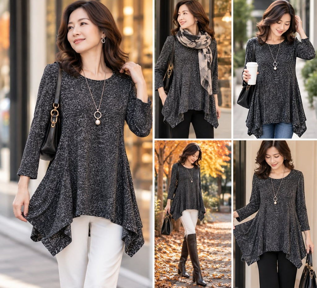 Charcoal Gray Asymmetrical Hem Tunic Top