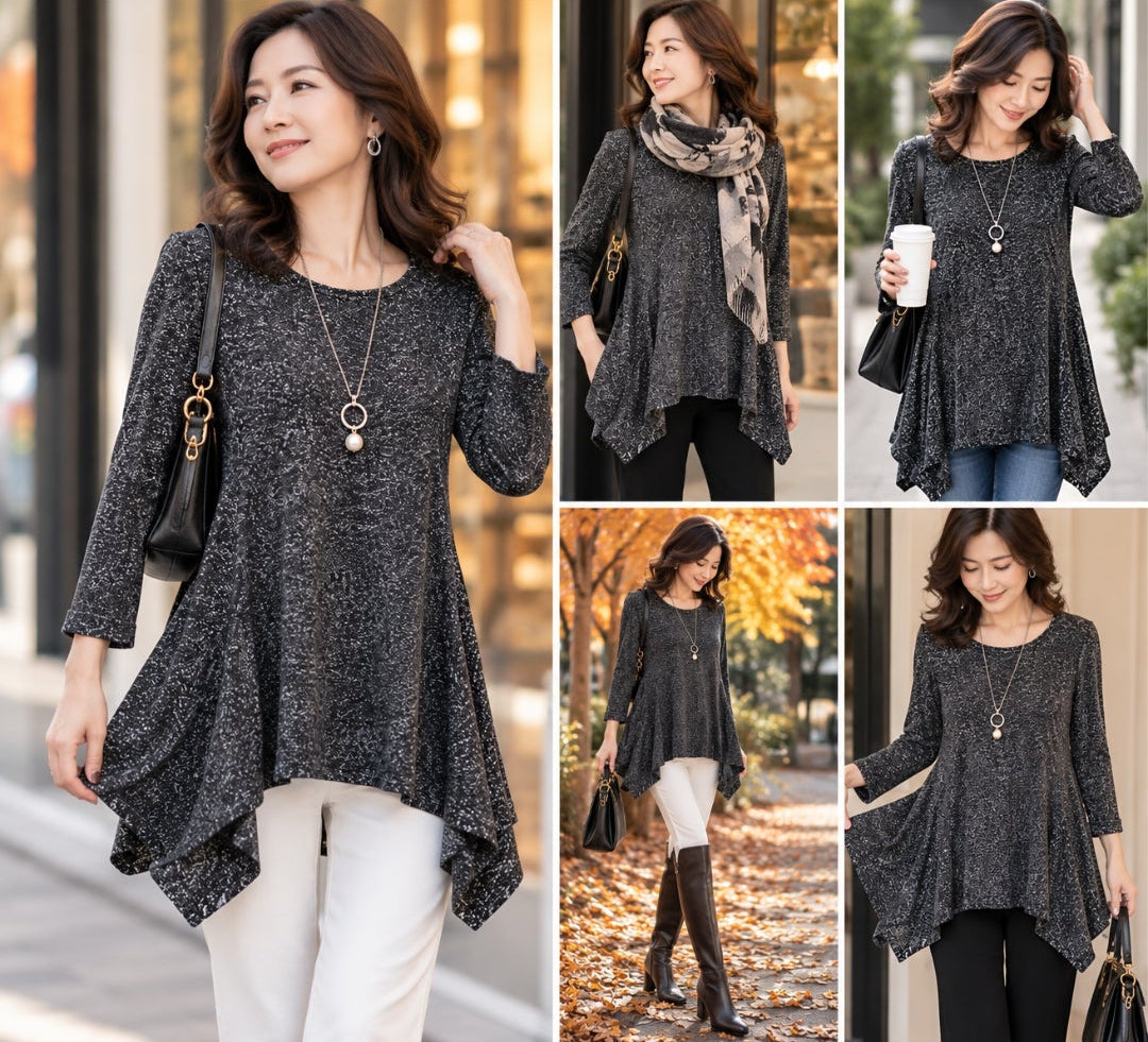 Charcoal Gray Asymmetrical Hem Tunic Top