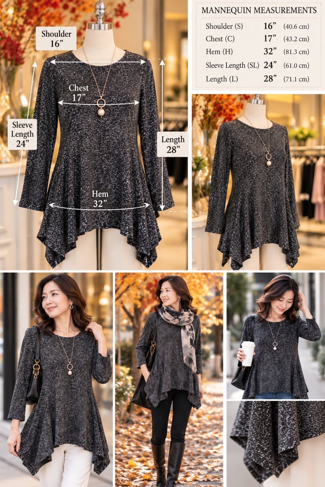 Charcoal Gray Asymmetrical Hem Tunic Top