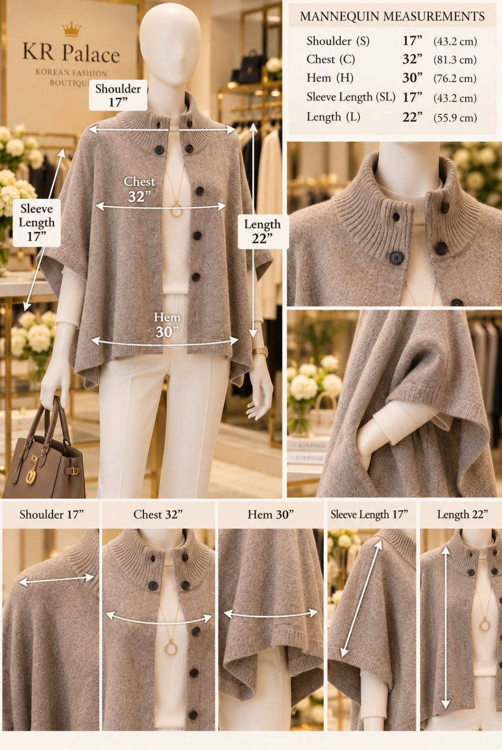 Taupe Knit Button-Front Cape Cardigan