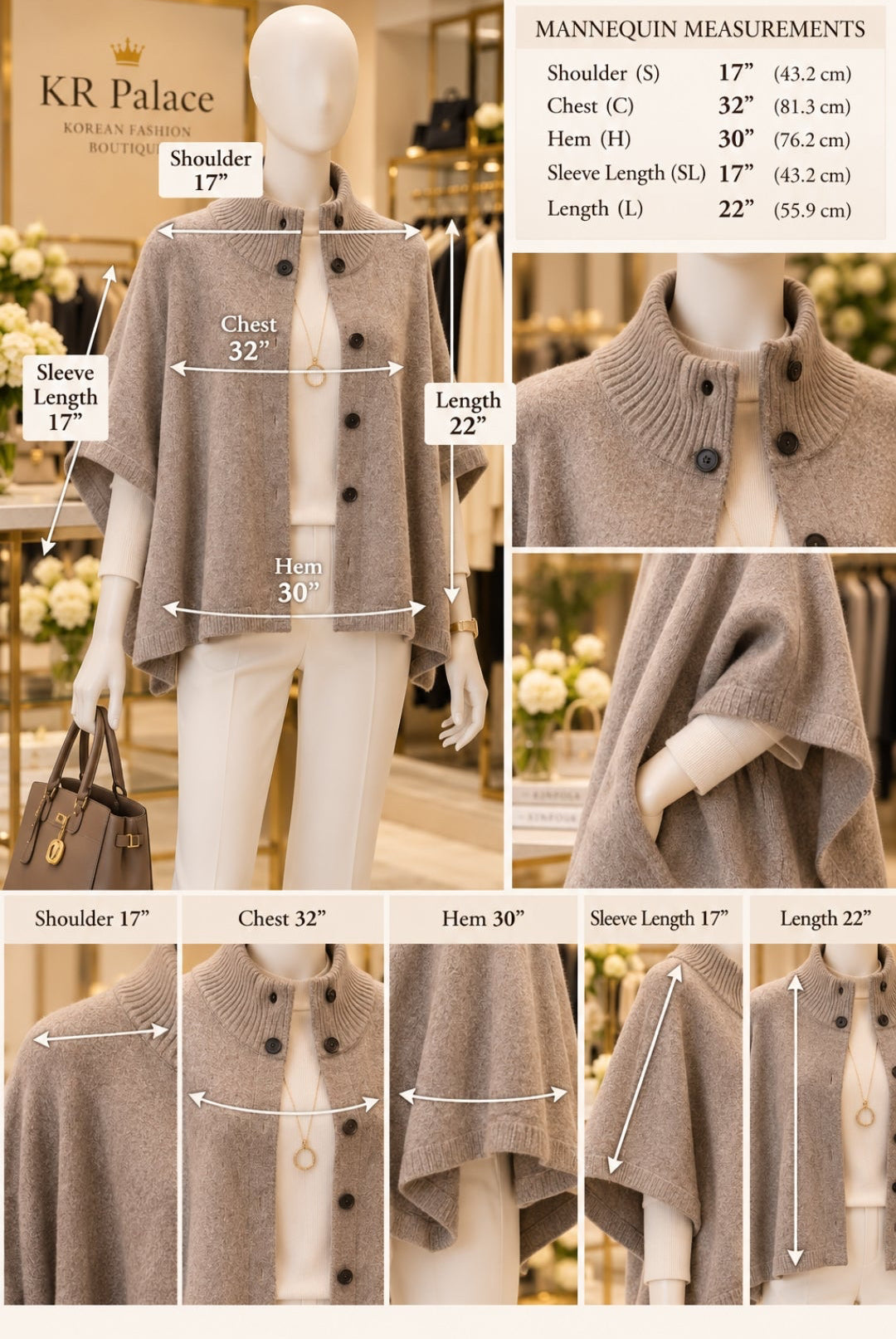 Taupe Knit Button-Front Cape Cardigan