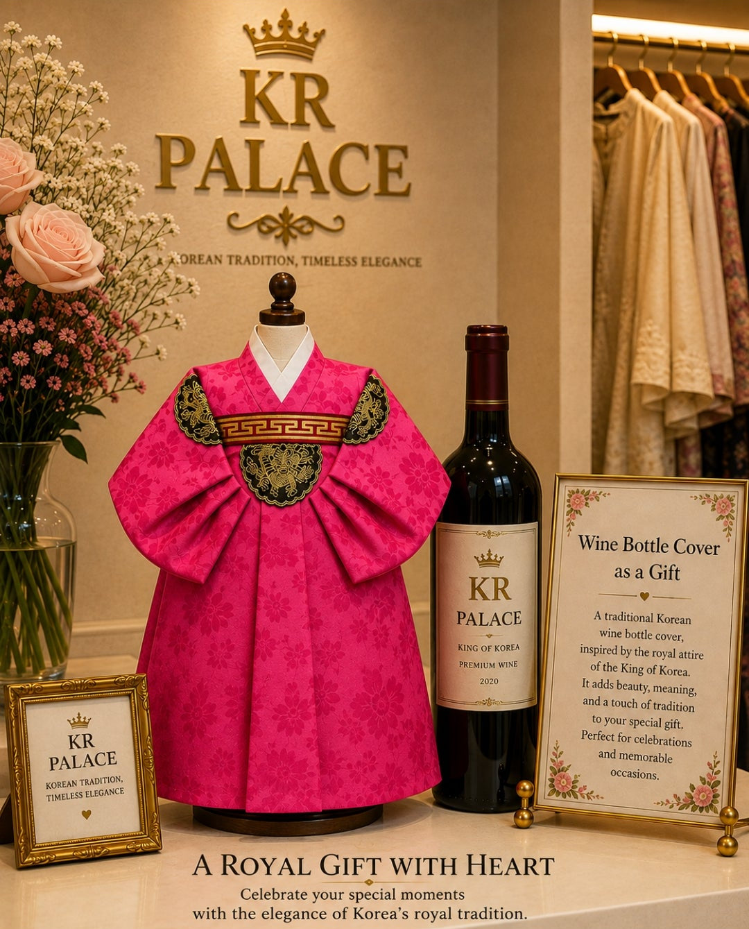 Royal Korean Hanbok Wine Bottle Cover — Made in Korea