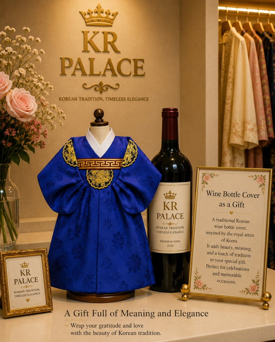 Royal Korean Hanbok Wine Bottle Cover — Made in Korea