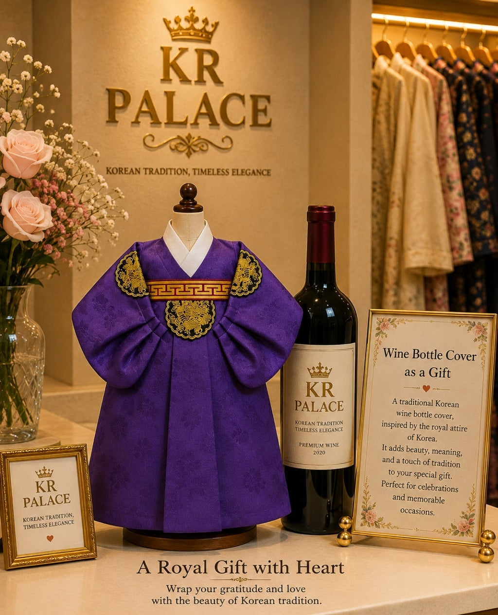 Royal Korean Hanbok Wine Bottle Cover — Made in Korea