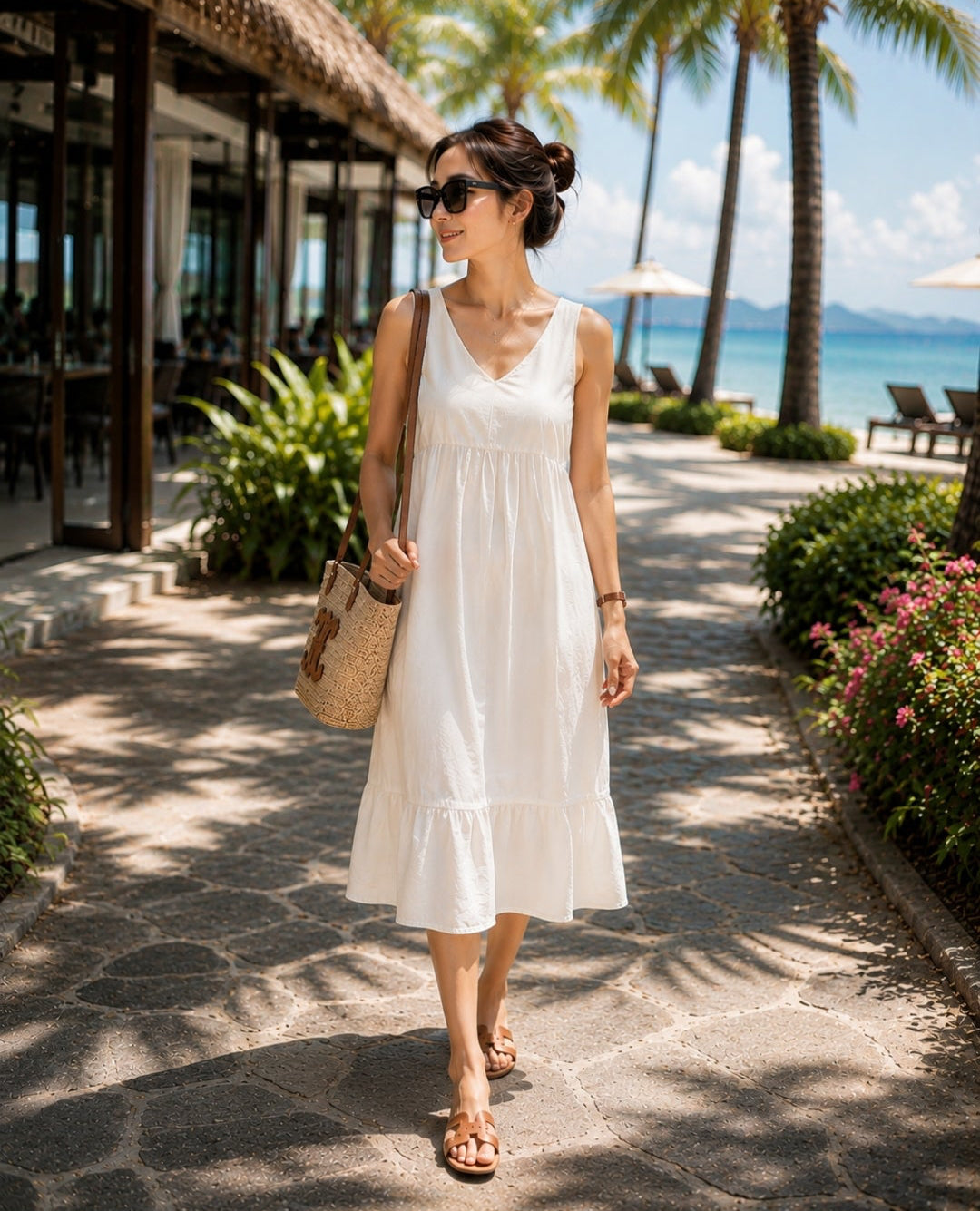 Coastal Breeze Tie-Back Midi Dress