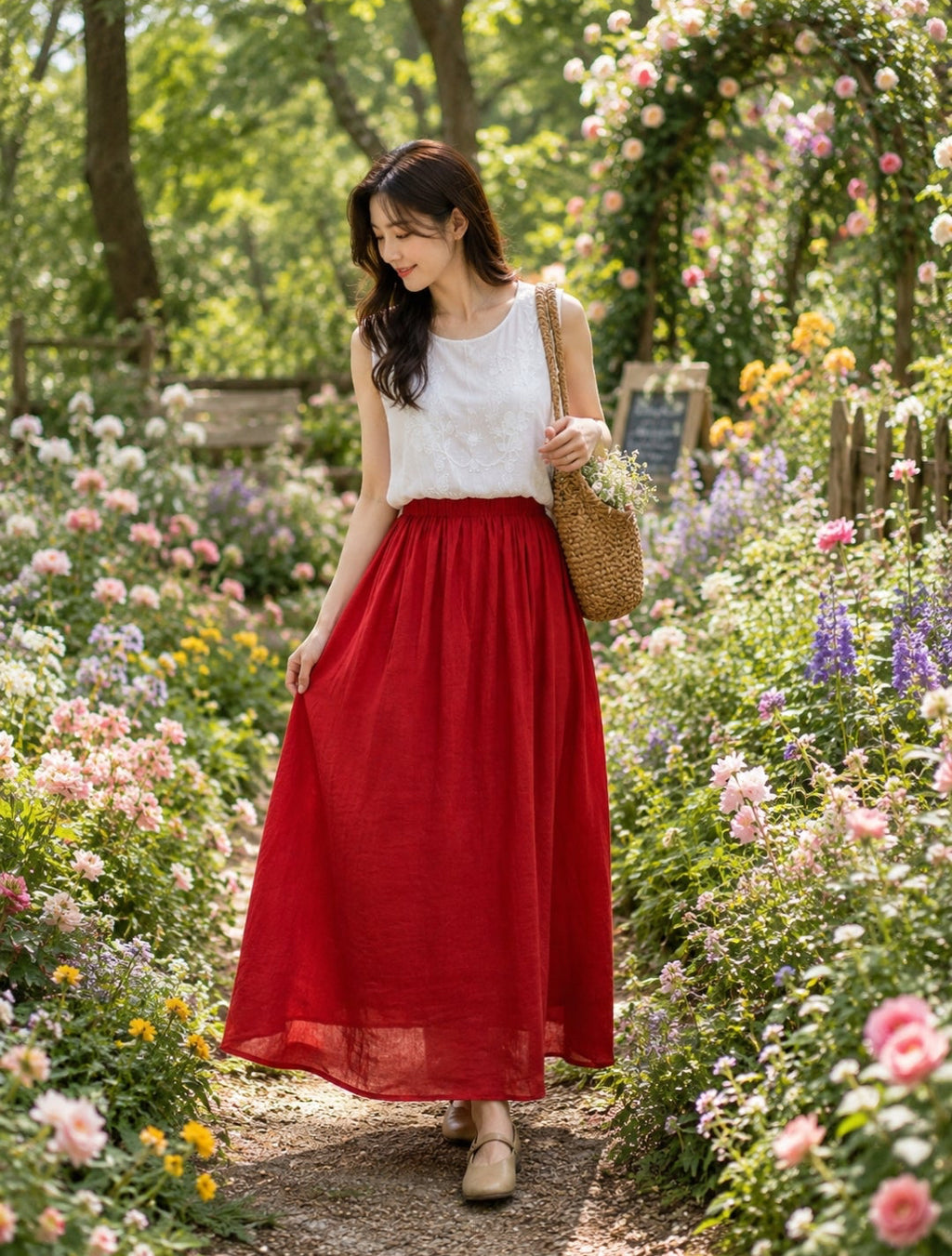 Garden Breeze Linen Maxi Skirt