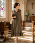 Vintage Ruffle Linen Midi Dress