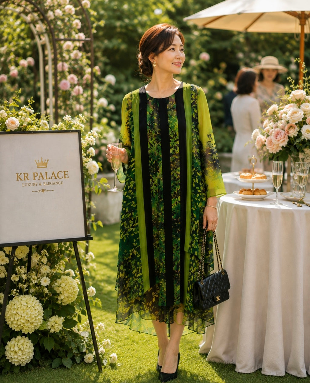 Emerald Garden Chiffon Dress