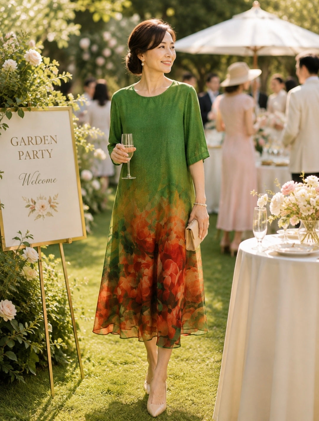 Garden Bloom Chiffon Midi Dress