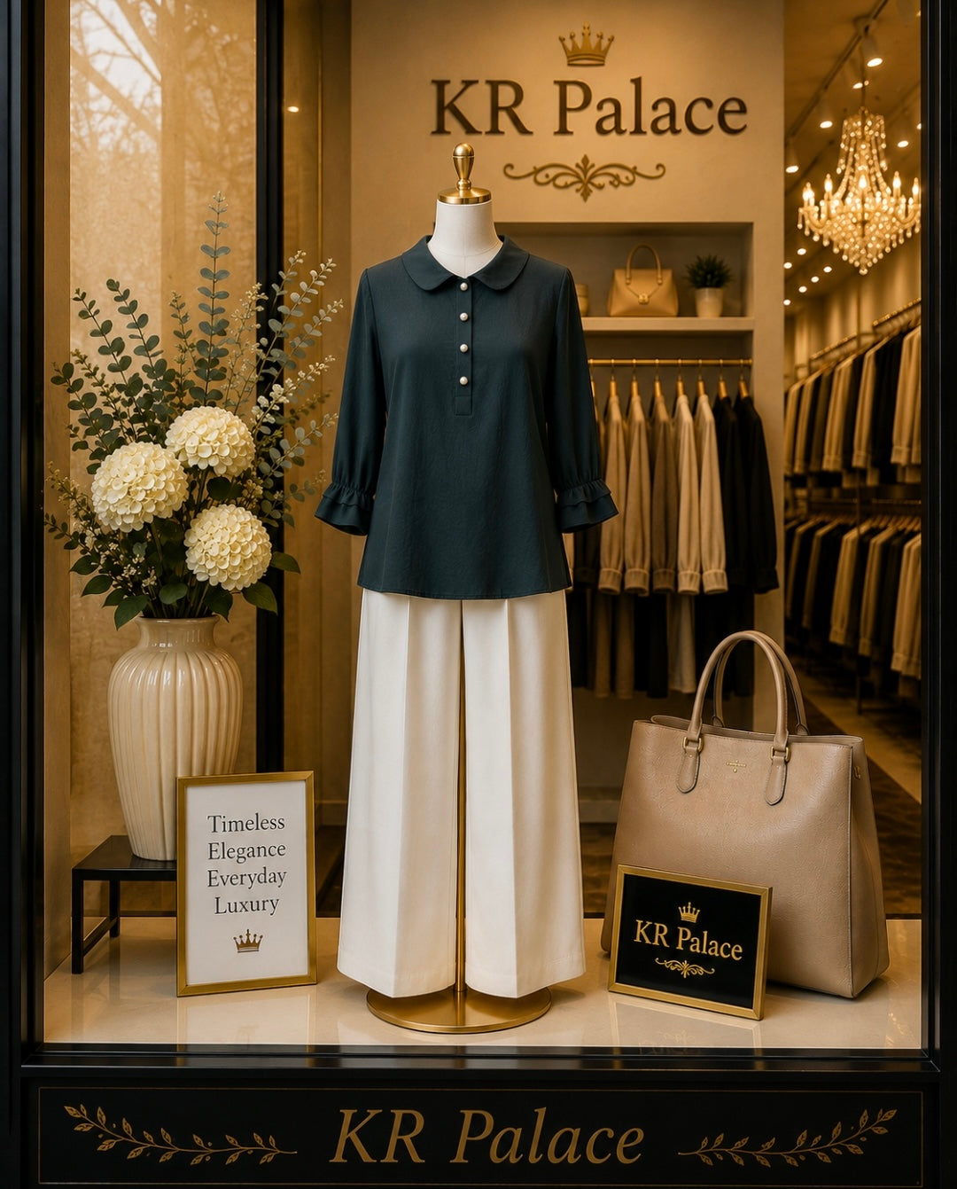 Forest Green Pearl Collar Blouse