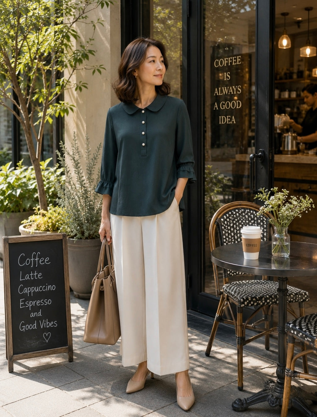 Forest Green Pearl Collar Blouse